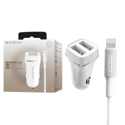 Автомобильный блок+кабель lightning BOROFONE BZ2 белый