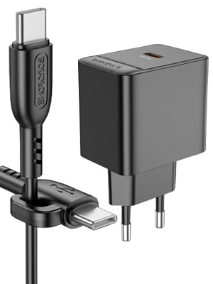 сетевой блок + кабель type-c to type-c borofone bas15a pd30w black
