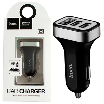 Автомобильный блок HOCO Z3 (3.1A,2USB) с дисплеем black