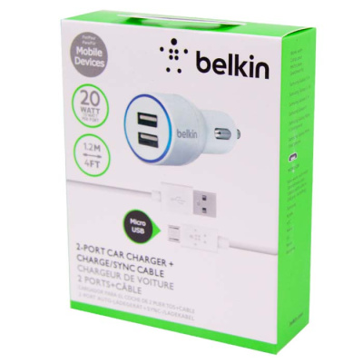 Адаптер автомобильный+кабель microUSB Belkin F8J109 20W  white