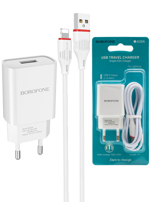 Сетевой блок+кабель Lightning BOROFONE BA20A SHARP white