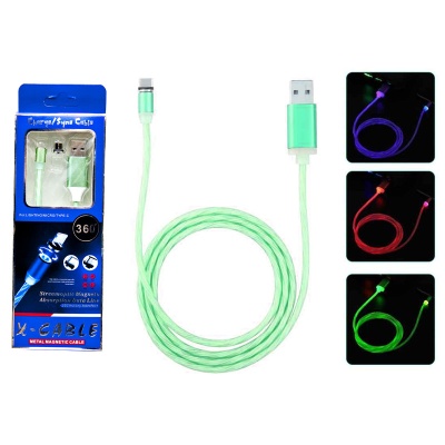 Кабель магнитный microUSB светодиодный green