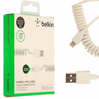 Кабель Lightning Belkin 1.8m в коробке спираль white