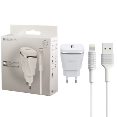Сетевой блок+кабель Lightning Borofone BA1A  white Сетевой блок+кабель Lightning Borofone BA1A  white