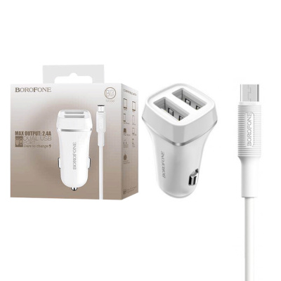 Автомобильный блок+кабель microUSB BOROFONE BZ2 бел