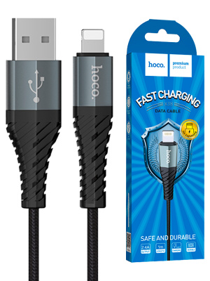 Кабель Lightning Hoco X38 Cool (2.4A,1m) быстрая зарядка black