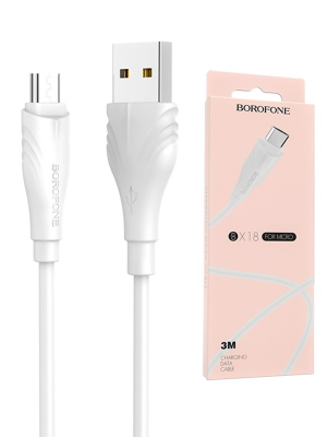 Кабель USB BOROFONE BX18 Optimal USB - MicroUSB, 2А, 3 м, белый