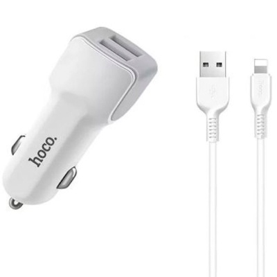 Адаптер автомобильный+кабель lightning HOCO Z23  white