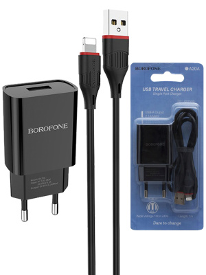 Сетевой блок+кабель Lightning BOROFONE BA20A SHARP black