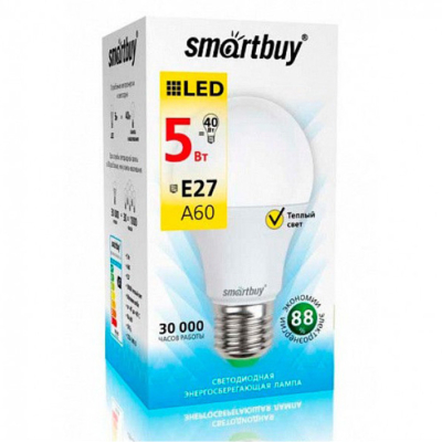 Светодиодная лампа SmartBuy A60 5W 6000 E27 ГРУША  ДНЕВНОЙ СВЕТ