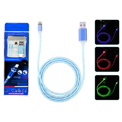 Кабель магнитный microUSB светодиодный blue