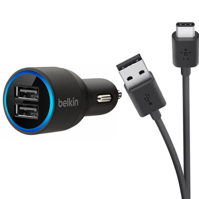 Адаптер автомобильный+кабель Type-C Belkin F8J109 20W black