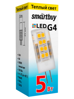 Светодиодная лампа SmartBuy G4 5W 220V 3000 G4 ТЕПЛЫЙ СВЕT