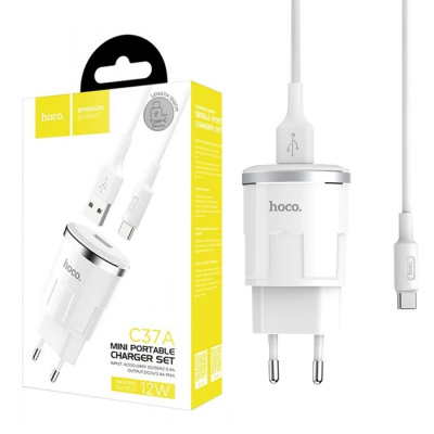 Сетевой блок+кабель Type-C HOCO C37A  white