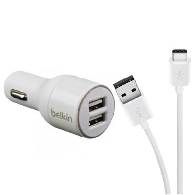 Адаптер автомобильный+кабель Type-C Belkin F8J109 20W  white