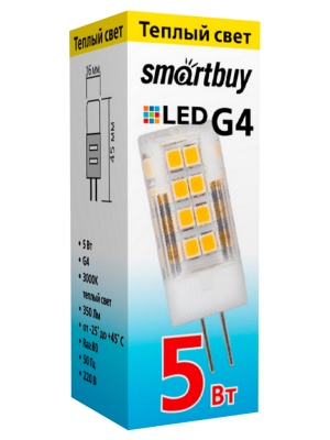 Светодиодная лампа SmartBuy G4 5W 220V 3000 G4 ТЕПЛЫЙ СВЕT