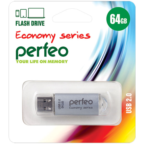 Флешка USB2.0 64GB Perfeo E01 silver