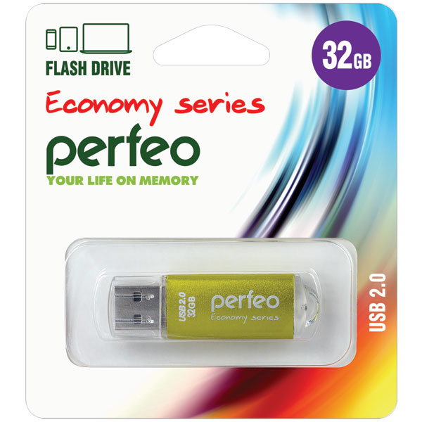 Флешка USB2.0 32GB Perfeo E01 gold