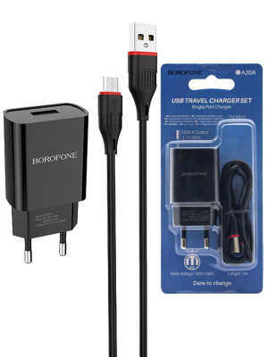 Сетевой блок+кабель microUSB BOROFONE BA20A SHARP black