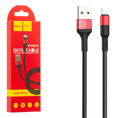 Data-кабель microUSB Hoco X26 Xpress (1m) black red
