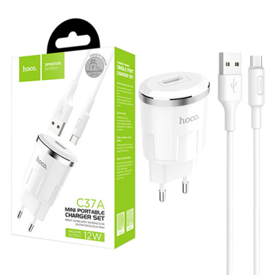 Сетевой блок+кабель microUSB HOCO C37A 