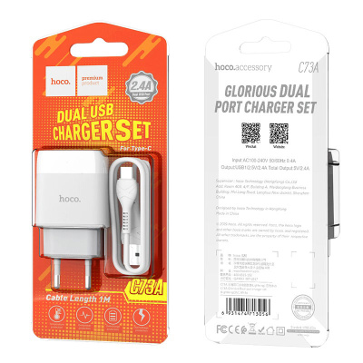 hoco-c73a-glorious-dual-port-charger-eu-set-with-type-c-cable-package