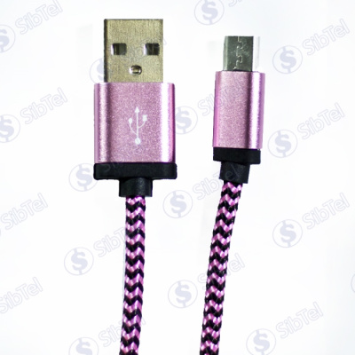 Data-кабель microUSB (тканевый) Зебра  pink