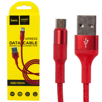 Data-кабель microUSB Hoco X26 Xpress (1m) red