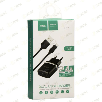СЗУ microUSB Hoco C12 (24A,2USB) black