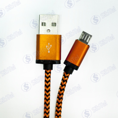 Data-кабель microUSB (тканевый) Зебра orange