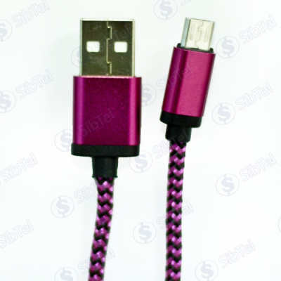 Data-кабель microUSB (тканевый) Зебра dark pink