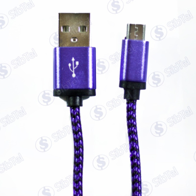 Data-кабель microUSB (тканевый) Зебра  purple