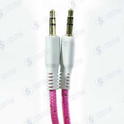 Кабель AUX (3.5-3.5) тканевый pink
