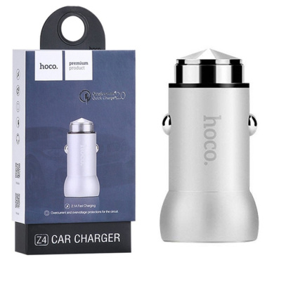 Автомобильный блок HOCO Z4 (2.4A,2USB) silver