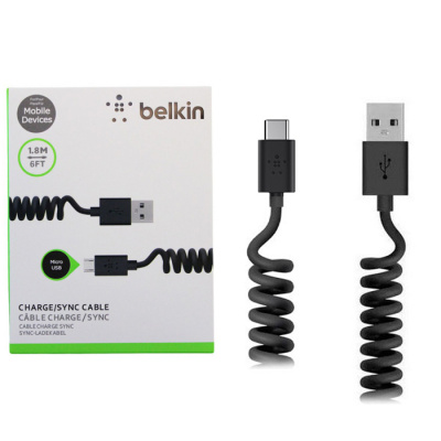 Кабель Type-C Belkin 1.8m в коробке спираль black