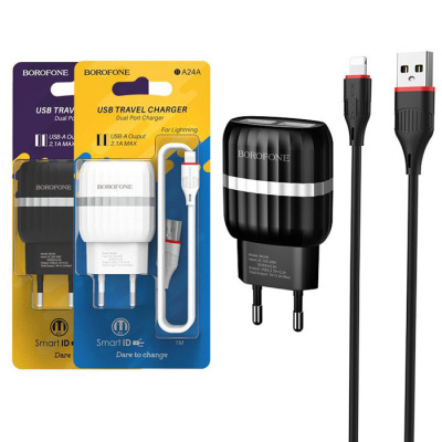 Сетевой блок+кабель lightning BOROFONE BA24A black