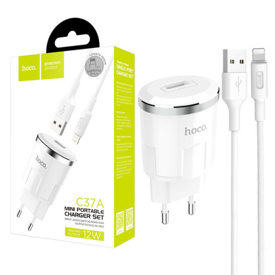 Сетевой блок+кабель Lightning HOCO C37A  white