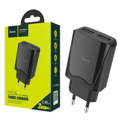Сетевой блок HOCO C52A (2.1A,2USB) black