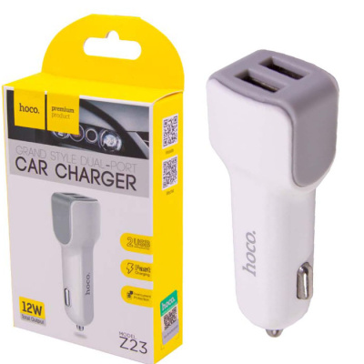 Автомобильный блок HOCO Z23 (2.4A,2USB) white
