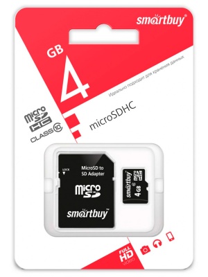 Карта памяти microSD 4GB SmartBuy class 10 с адап.