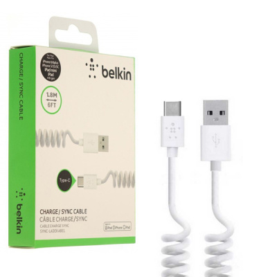 Кабель Type-C Belkin 1.8m в коробке спираль white