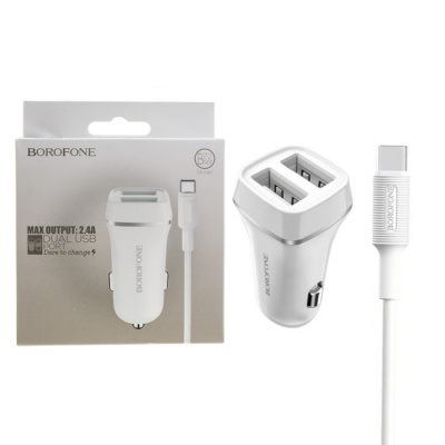 Автомобильный блок+кабель Type-C BOROFONE BZ2 (2.1A,2USB) white