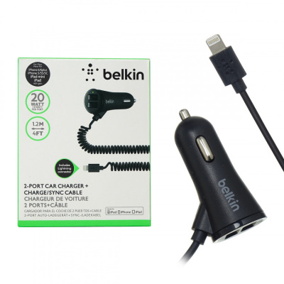 АЗУLightning BELKIN 2.1A,2USВ спираль black