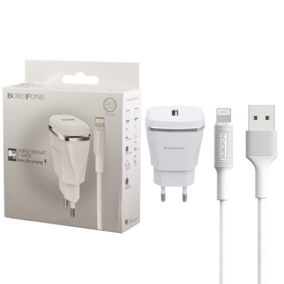 Сетевой блок+кабель Lightning Borofone BA1A  white