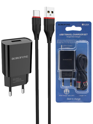 Сетевой блок+кабель Type-C BOROFONE BA20A SHARP black