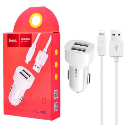 Автомобильный блок+кабель microUSB HOCO Z2A white